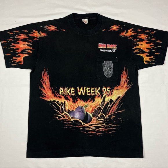 Vtg Iron Horse Saloon Mens T-Shirt Large 1995 Bike Week Dragon Double Sided B4 - Picture 2 of 7
